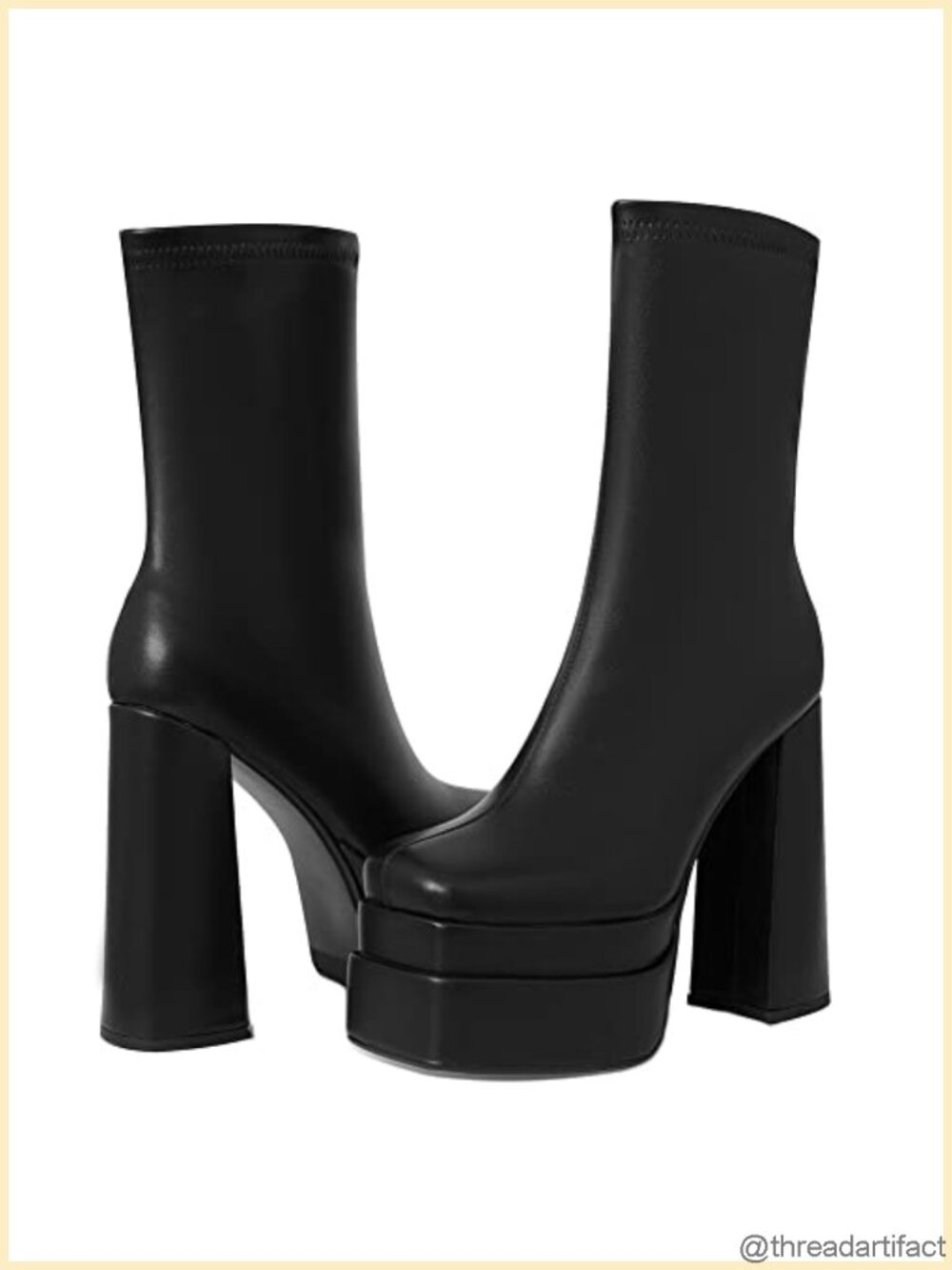 Women's Platform Knee High Boots Chunky Heel Stretch Faux Leather